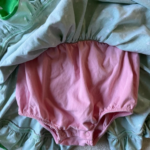 Eleanor Rose twirl dress, green with pink polka dots. 18 months - Picture 5 of 7